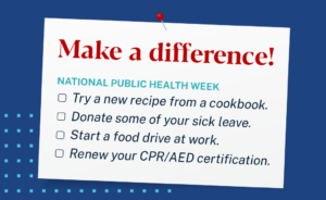 Illustration of a pinned notecard that lists a few ways to make a difference during National Public Health Week