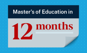 Illustration of a note that says, "Master's of Education in 12 months"