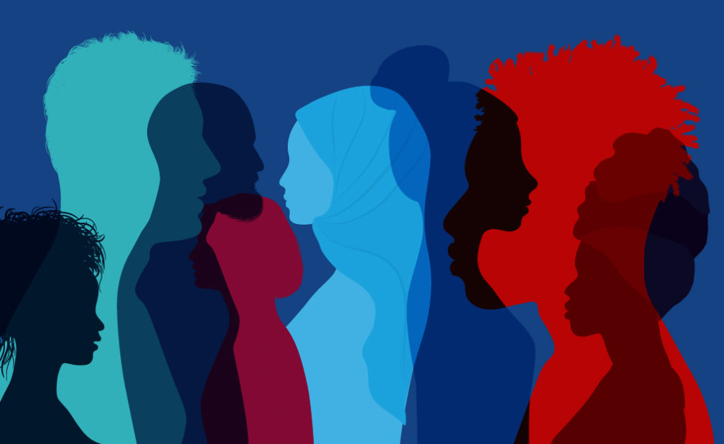 Colored outlines of diverse individuals to represent diversity and inclusion in the workplace