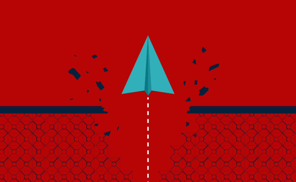 Illustration of a paper plane breaking through a barrier to symbolize breaking systemic oppression