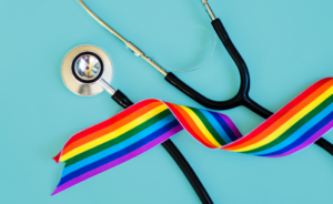 Nursing stethoscope and rainbow ribbon