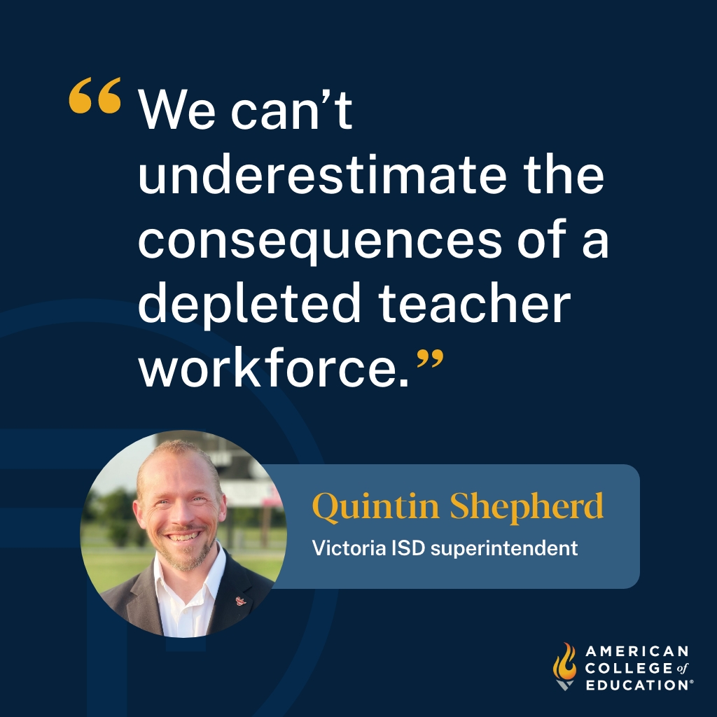 A quote from Quentin Shepherd that reads "We can't underestimate the consequences of a depleted teacher workforce."