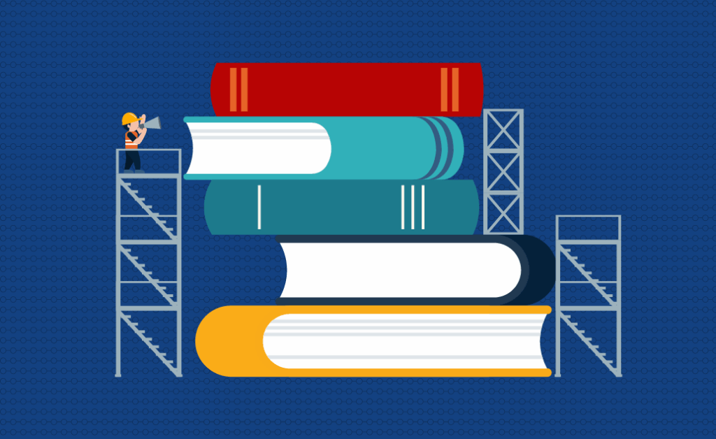 graphic of stacked books representing learning support