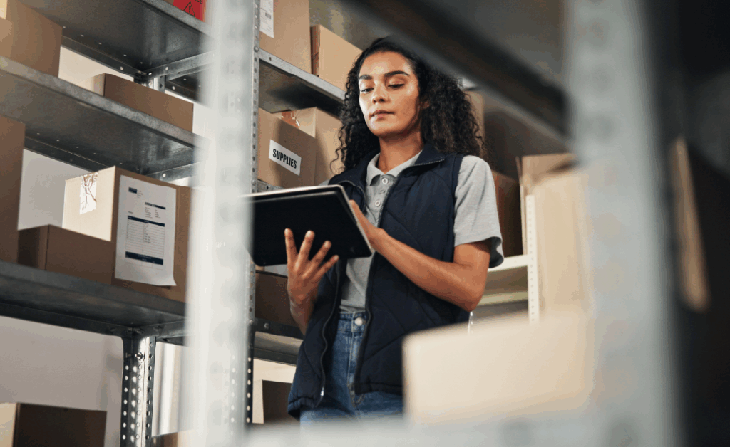 photo of worker in product warehouse