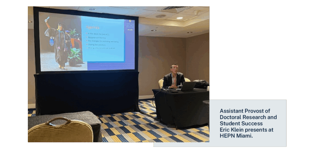 Assistant Provost of Doctoral Research and Student Success Eric Klein presents at HEPN Miami.