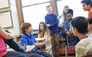 Photo of students engaging in a group project