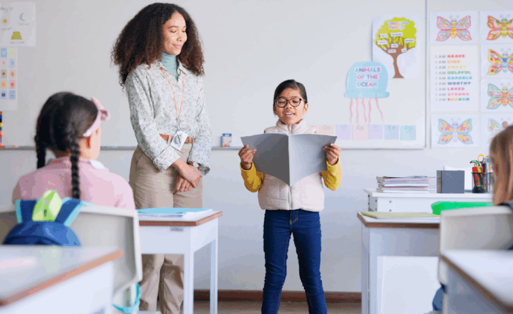 Image of ELL student presenting a project in class