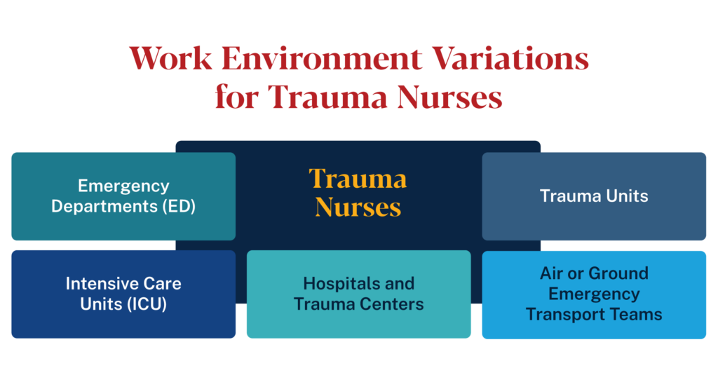 Work environment variations for trauma nurses: ED, ICU, trauma centers, and transport teams