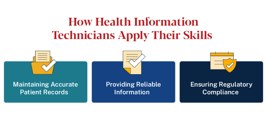 Health information technicians apply skills to maintain patient records, provide reliable data, and ensure compliance.