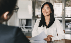 image of person in nursing job interview