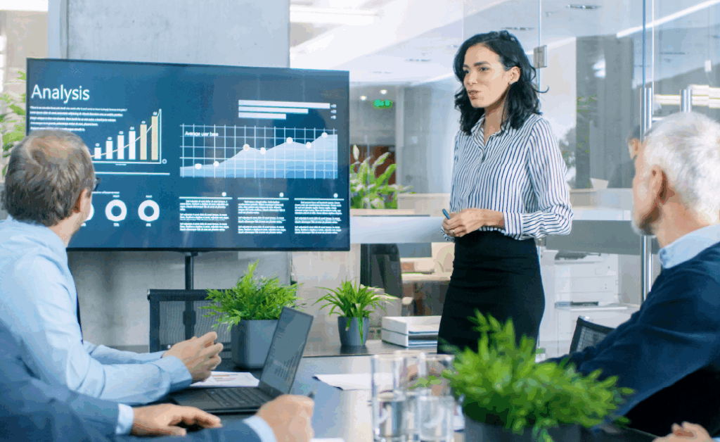 Image of female giving business presentation