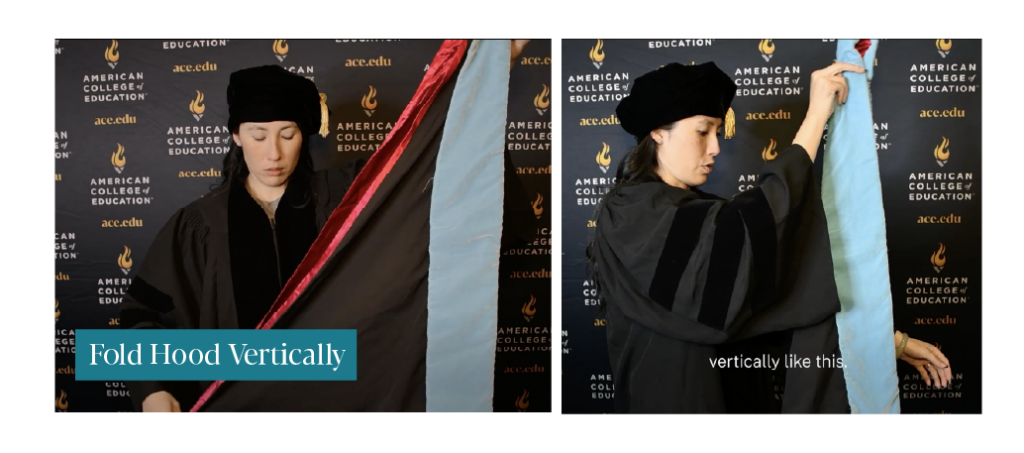 Instructions on how to fold the hood of the regalia